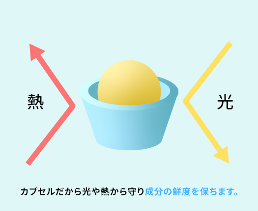 カプセルだから光や熱から守り成分の鮮度を保ちます。